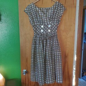 Vintage brown & white plaid dress